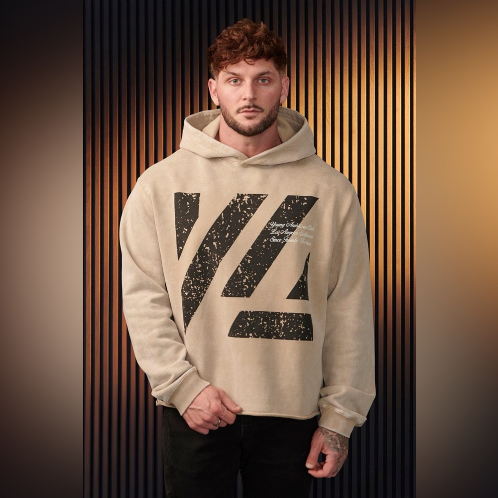 Mens YoungLA 568 Icon Graphic Sweatshirt Hoodie - Beige Wash Size Large